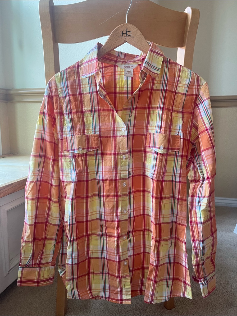 Sundance Orange Plaid Button Down Shirt